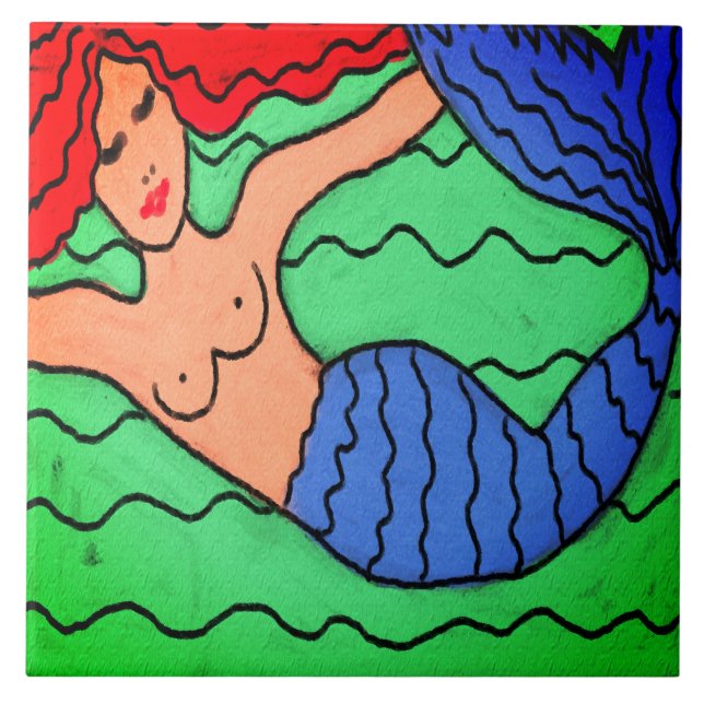 Azulejo De Cerâmica Pintura digital Abstrato de sereia roxa (Frente)