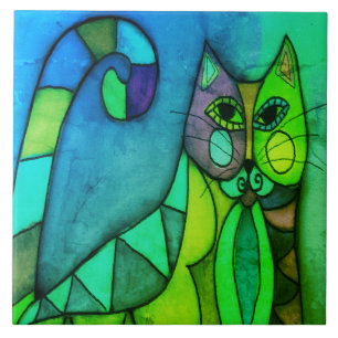 Azulejo De Cerâmica Pintura digital Abstrato do Calico Cat