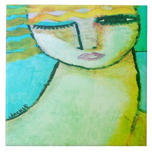 Azulejo De Cerâmica Pintura digital Abstrato original de uma mulher