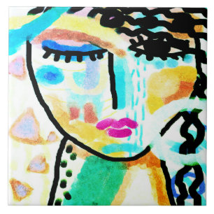 Azulejo De Cerâmica Pintura digital Abstrato original de uma mulher