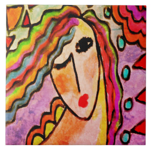 Azulejo De Cerâmica Pintura digital Abstrato original de uma mulher