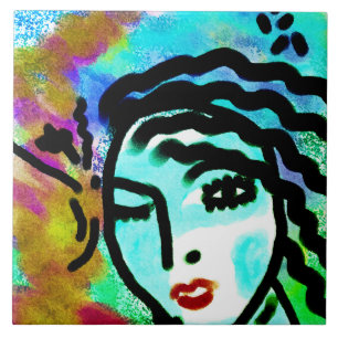 Azulejo De Cerâmica Pintura digital Abstrato original de uma mulher