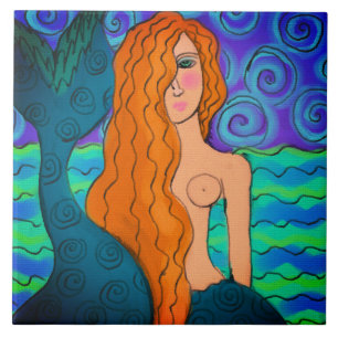 Azulejo De Cerâmica Pintura digital colorida Abstrato Mermaid
