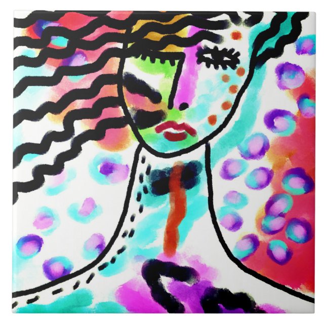 Azulejo De Cerâmica Pintura digital com Abstrato de Mess quente (Frente)