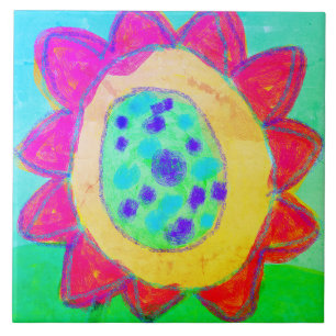 Azulejo De Cerâmica Pintura digital de Abstrato de girassol rosa