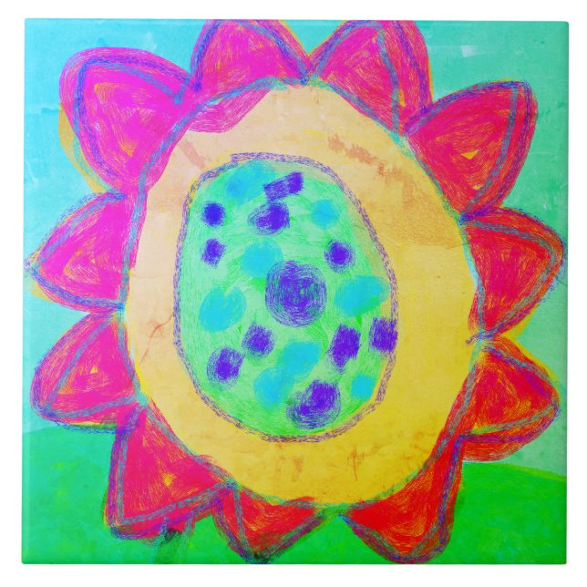 Azulejo De Cerâmica Pintura digital de Abstrato de girassol rosa (Frente)