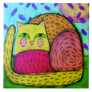Azulejo De Cerâmica Pintura digital do Abstrato do Gatinho bonito