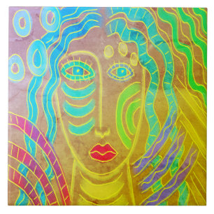 Azulejo De Cerâmica Pintura digital funky Abstrato de uma mulher