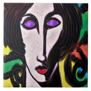 Azulejo De Cerâmica Pintura digital funky Abstrato de uma mulher
