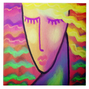 Azulejo De Cerâmica Pintura digital funky Abstrato de uma mulher