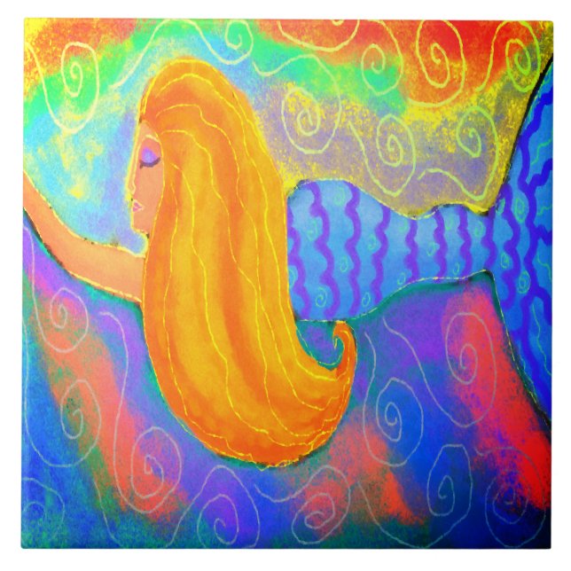 Azulejo De Cerâmica Pintura digital funky Abstrato Mermaid (Frente)