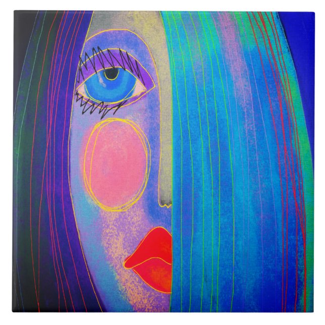 Azulejo De Cerâmica Pintura digital misteriosa Abstrato de uma mulher (Frente)