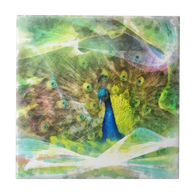 Azulejo De Cerâmica Pintura digital Peacock (Frente)