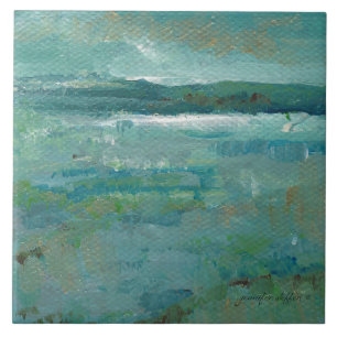 Azulejo De Cerâmica Pintura do Oceano Abstrato de Praia Costeira