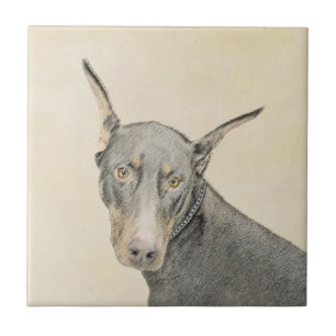 Azulejo De Cerâmica Pintura Doberman Pinscher - Arte Original para Cac