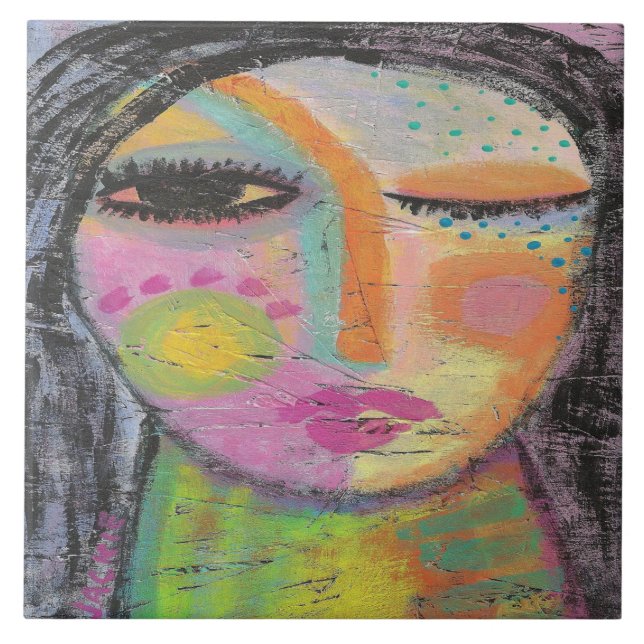 Azulejo De Cerâmica Pintura em acrílico de Abstrato de dia-sonho sobre (Frente)