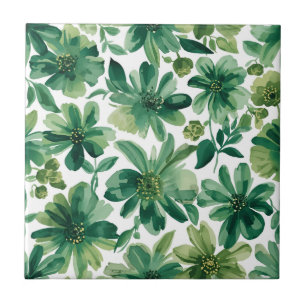 Azulejo De Cerâmica Pintura em Aquarela Botânica Floral Jardim Verde