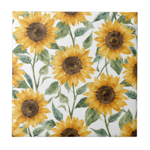 Azulejo De Cerâmica Pintura em Aquarela de Girassóis Florais Amarelos