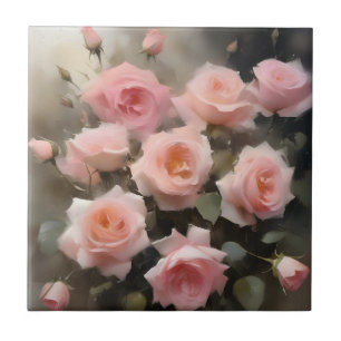 Azulejo De Cerâmica Pintura em aquarela de rosas cor-de-rosa bonitas