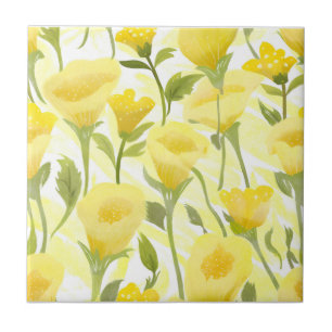 Azulejo De Cerâmica Pintura em Aquarela Floral Amarela