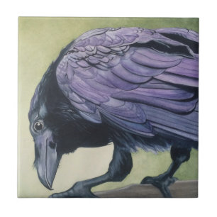 Azulejo De Cerâmica Pintura em Aquarela Original de Crow Raven