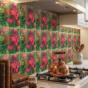 Azulejo De Cerâmica Pintura em Aquarela Original de Poinsettia de Nata
