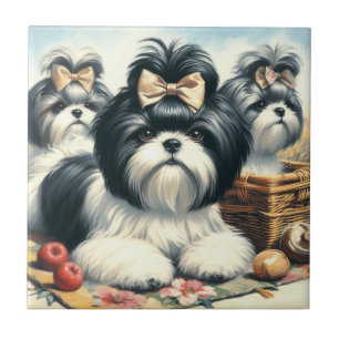 Azulejo De Cerâmica Pintura em Cute Vintage Shih-Tzu