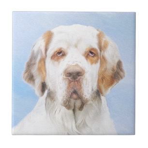 Azulejo De Cerâmica Pintura em Espanhol Clumber - Arte Cão Original B