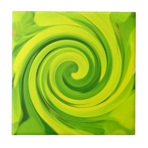 Azulejo De Cerâmica Pintura em espiral de arte líquida verde-Abstrato 
