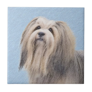 Azulejo De Cerâmica Pintura em Havanês (Prata) - Arte Canina Original