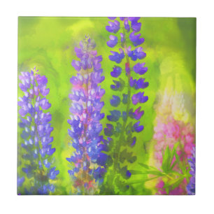 Azulejo De Cerâmica Pintura em Lupine - Arte Flor Original