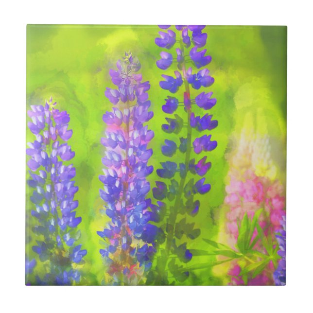 Azulejo De Cerâmica Pintura em Lupine - Arte Flor Original (Frente)