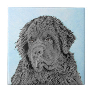 Azulejo De Cerâmica Pintura em Newfoundland - Arte Cão Original Bonit