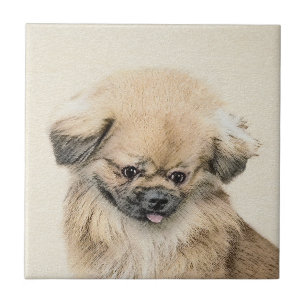 Azulejo De Cerâmica Pintura em Pekingese - Arte Cachorra Original