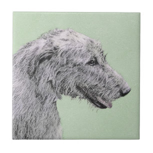 Azulejo De Cerâmica Pintura em Wolfhound Irlandês - Arte Cão Origina