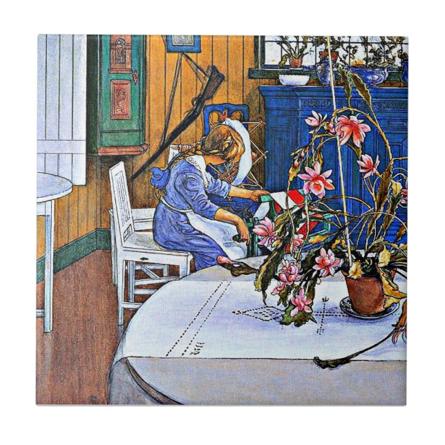 Azulejo De Cerâmica Pintura famosa, interior com cacto (Frente)