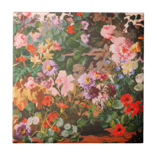 Azulejo De Cerâmica Pintura floral de flores coloridas vintage brilhan