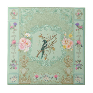 Azulejo De Cerâmica Pintura Floral Rococó Pastel Vitoriana Antiga