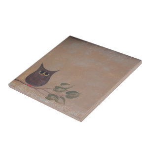 Azulejo De Cerâmica Pintura Folk Primitiva Coruja Acrílica