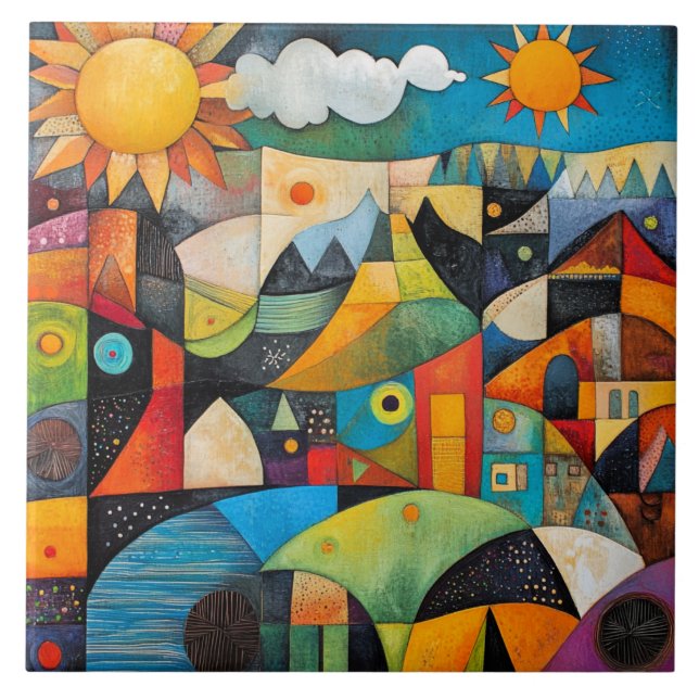 Azulejo De Cerâmica Pintura Geométrica Abstrata (Frente)