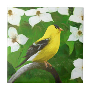 Azulejo De Cerâmica Pintura Goldfinch - Arte Cachorra Original