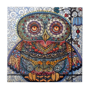 Azulejo De Cerâmica Pintura gráfica mágica da coruja