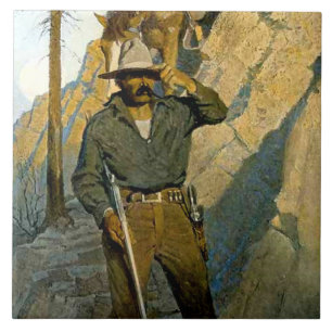 Azulejo De Cerâmica Pintura Histórica de NC Wyeth "O Xerife"