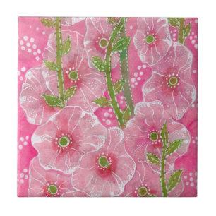Azulejo De Cerâmica Pintura Hollyhock Mallow Malva Flower Floral