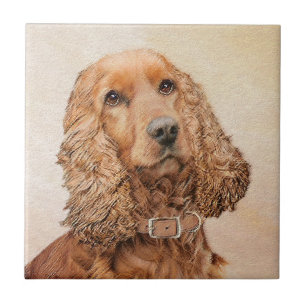 Azulejo De Cerâmica Pintura Inglesa em Cocker Spaniel - Arte Original