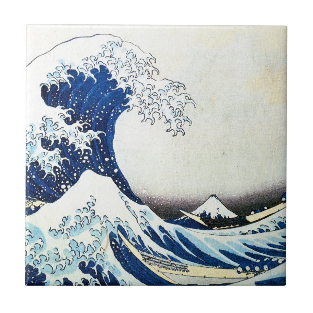 Azulejo De Cerâmica "Pintura japonesa da grande onda" por Hokusai (Frente)