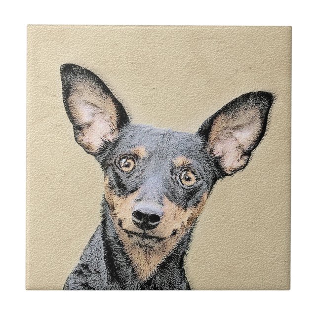 Azulejo De Cerâmica Pintura Miniatura Pinscher Pintura Cachorra Origin (Frente)