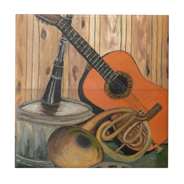 Azulejo De Cerâmica Pintura Música-temático da arte da guitarra (Frente)