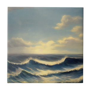 Azulejo De Cerâmica pintura náutica do céu nublado ondas oceânicas