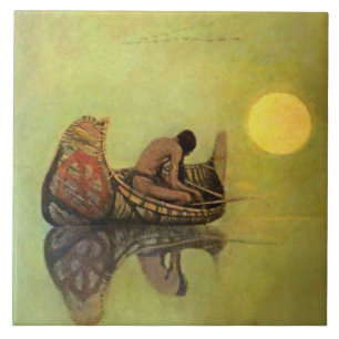 Azulejo De Cerâmica Pintura ocidental de N C Wyeth “O Pescador Silenci
